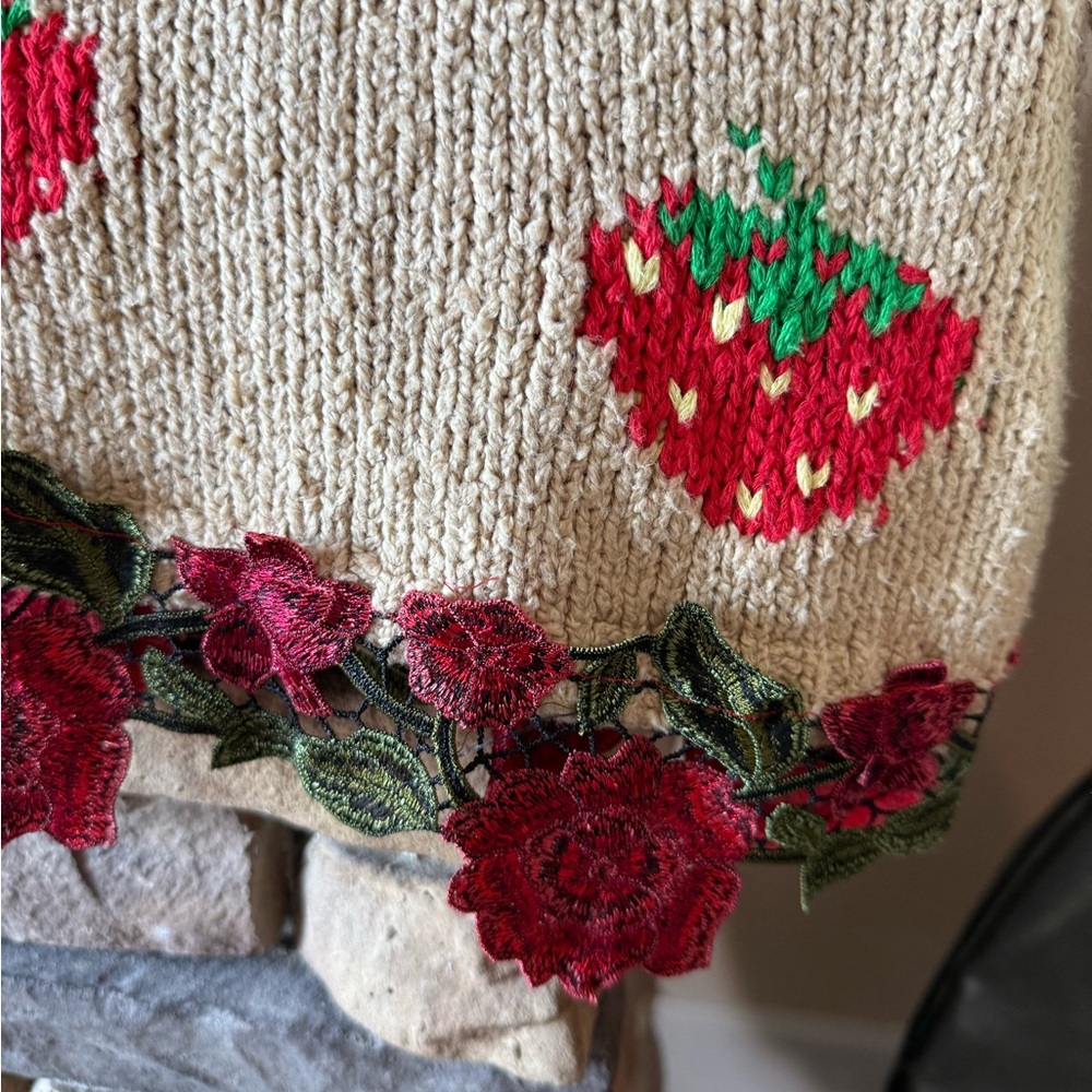 Free People Cream and Red Strawberry Knit top - Picture 9 of 14
